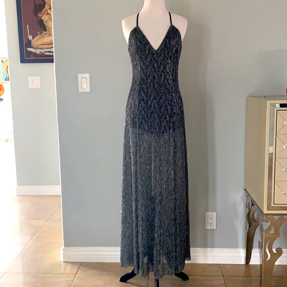 Blanc NYE Dress Evening Gown Black and Silver Shimmer